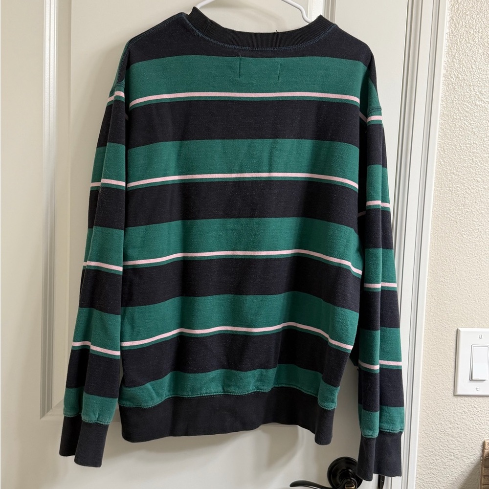 Women's Urban Outfitters Green, Navy and Pink Striped Crewneck Sweater - Picture 2 of 8